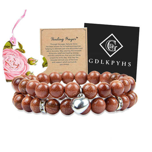 Healing Bracelets for Women - Goldstone Bracelet - Healing Prayers Crystal Bracelet, 8mm Natural Stone Anti Anxiety Stress Relief Yoga Beads Get Well Soon Gifts