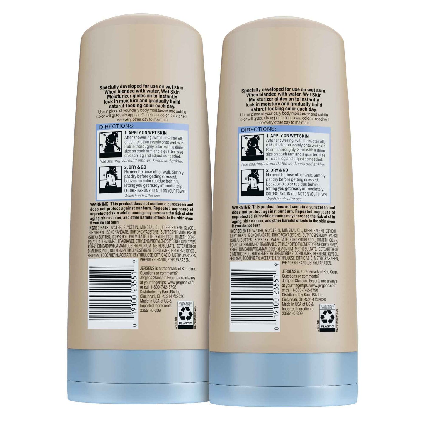 Jergens Natural Glow In Shower Lotion, Self Tanner for Medium to Deep Skin Tone, Sunless Tanning Wet Skin Lotion for Gradual, Flawless Color, 7.5 Ounce, Pack of 2