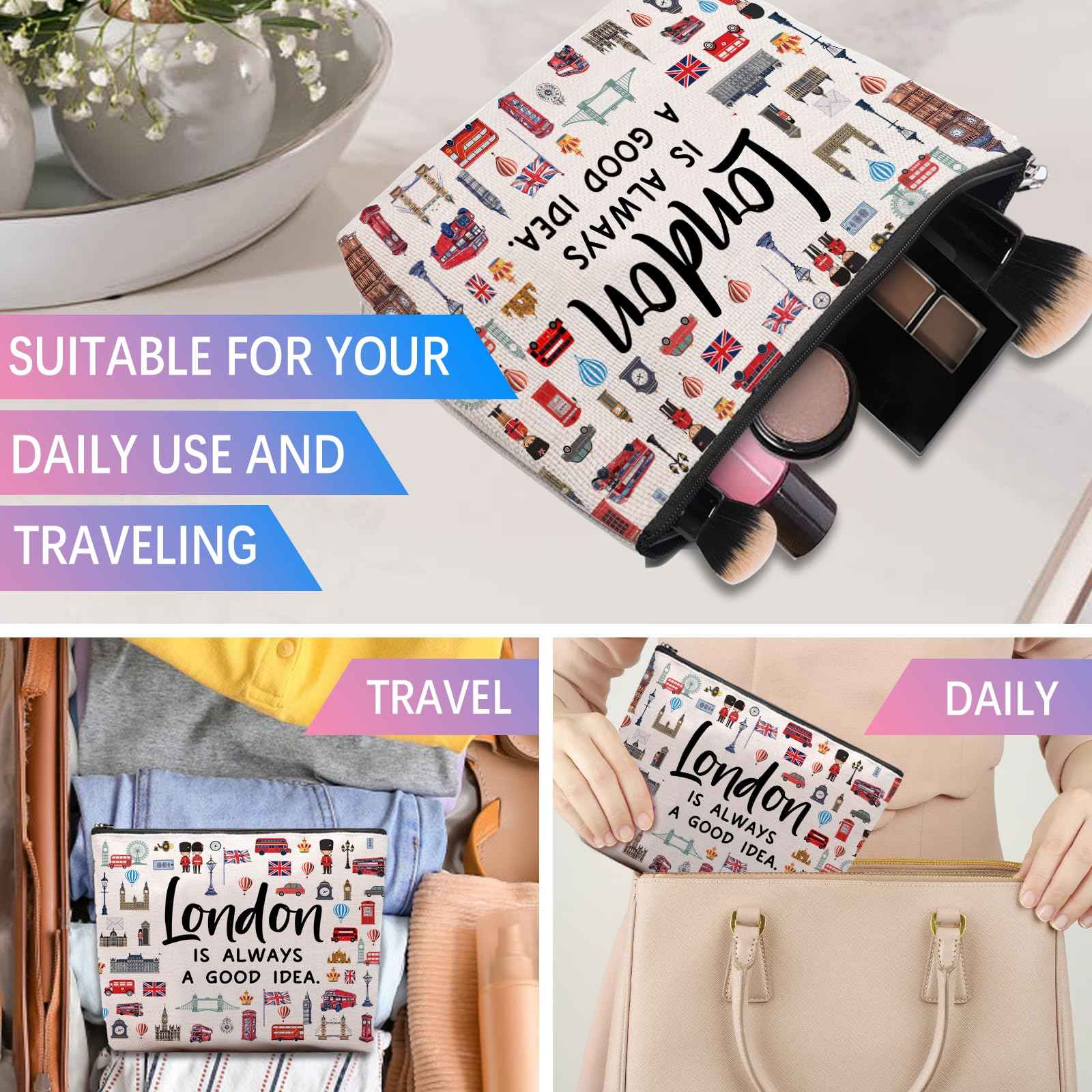 London Lover Souvenirs Gifts: Themed Travel Organizer for Women, Friends - Zipper Pouch Accessories Bag