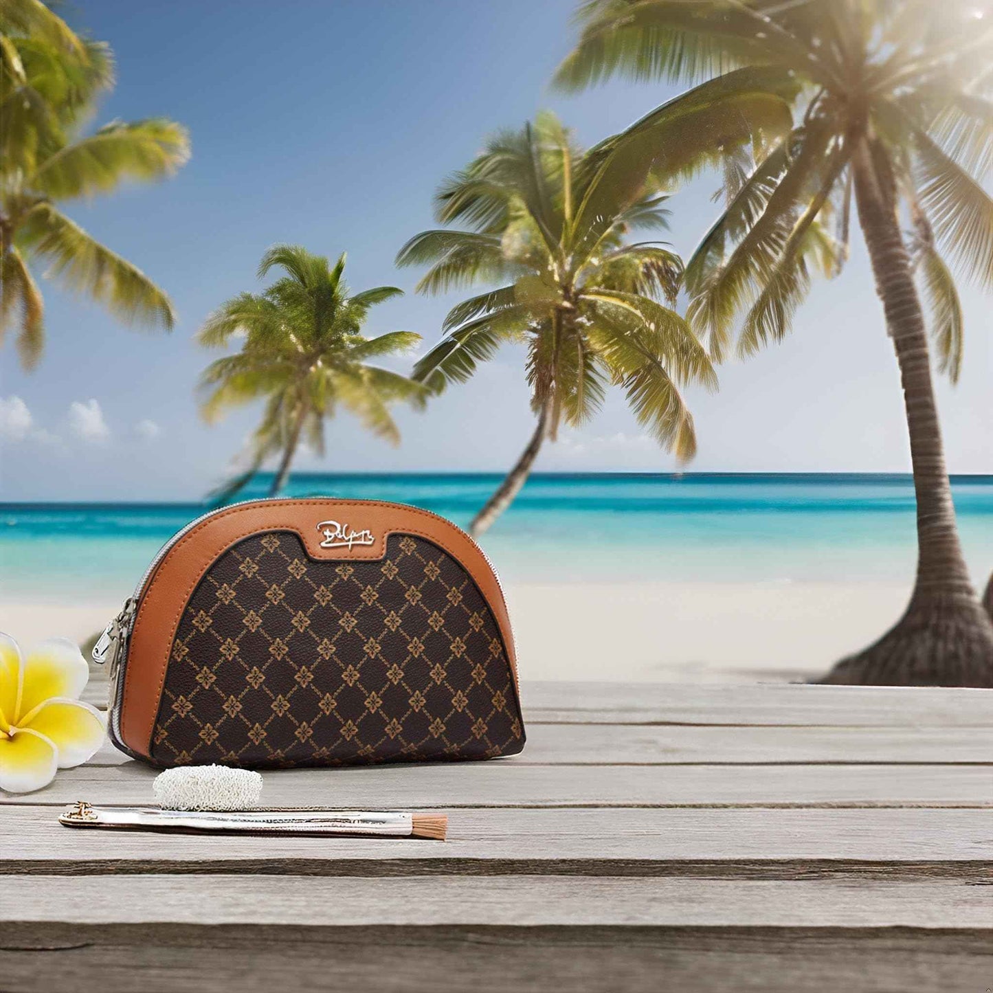 BOYATU Small Travel Makeup Bag for Women: Elegant Vegan Leather Cosmetic Pouch for Purse - Waterproof Toiletry Bag with Mirror(010-coffee)