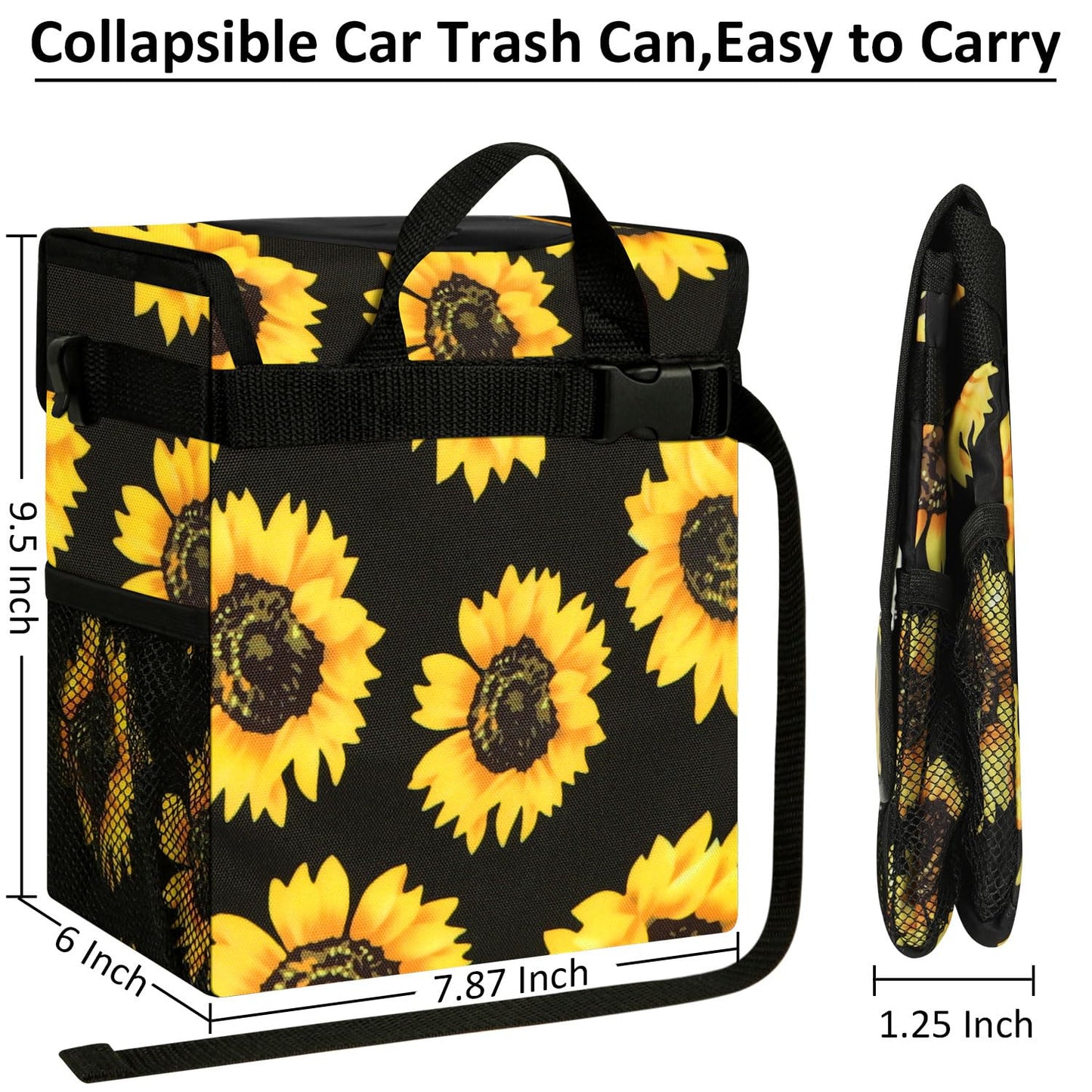 ELONGRIVER Car Trash Can Bin for Car Back Seat Leak Proof, Cute Car Trash Bag Hanging, Vehicle Trash Can for SUV Truck Van, Automotive Car Garbage Cans Front Seat Sunflower Floral