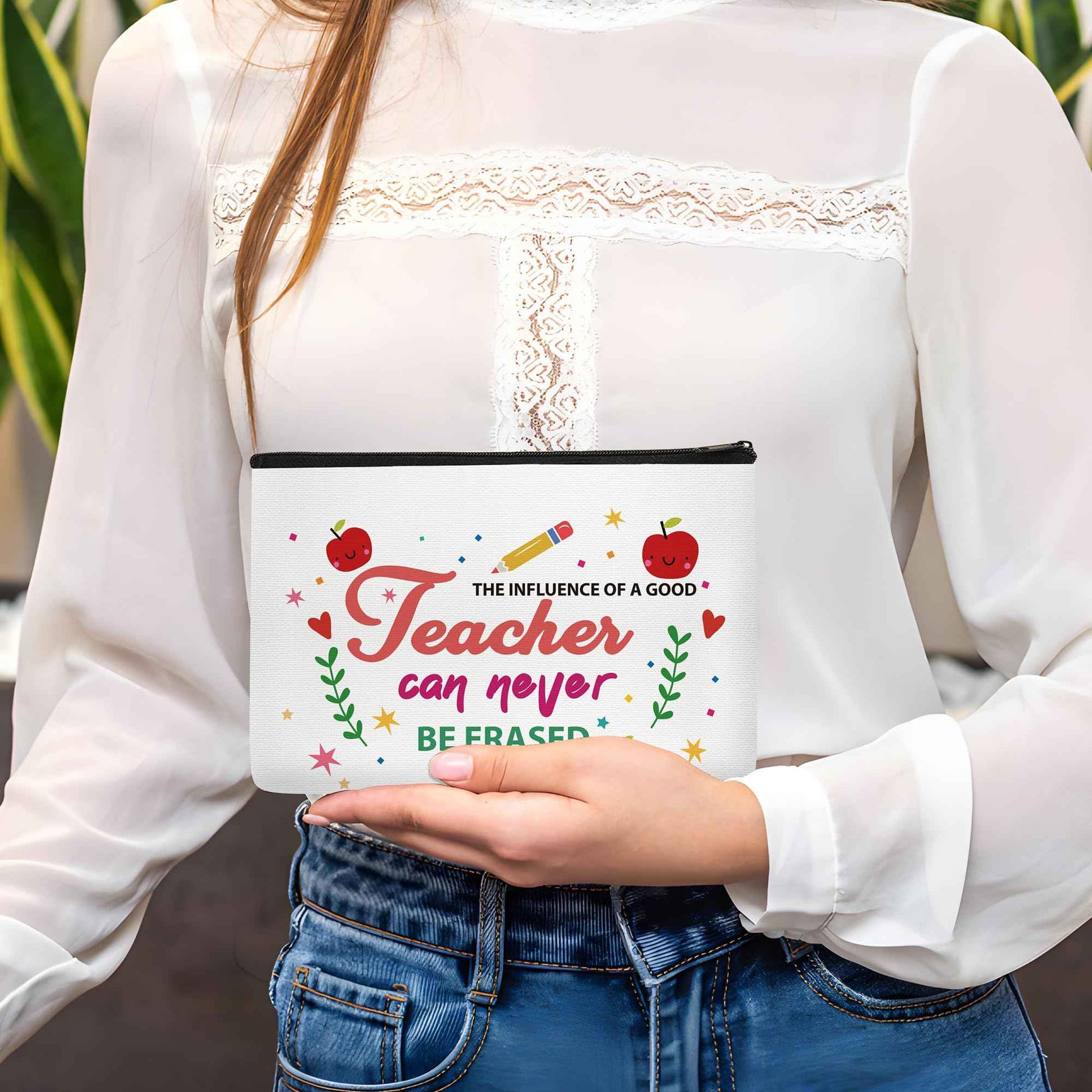 YOMOVER Teacher Appreciation Gifts Makeup Bag - 4 Pcs Best New Teacher Gifts for Women Small Cosmetic Bags Canvas Travel Toiletry Bag with Zipper for Teacher's Day Graduation Back to School