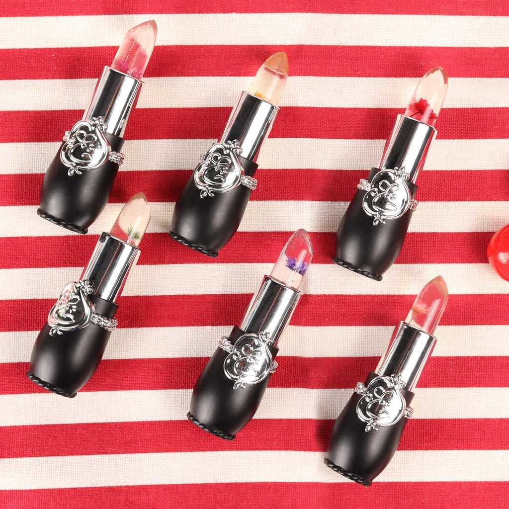 firstfly Pack of 6 Crystal Flower Jelly Lipstick, Long Lasting Nutritious Lip Balm Lips Moisturizer Magic Temperature Color Change Lip Gloss (Pink)