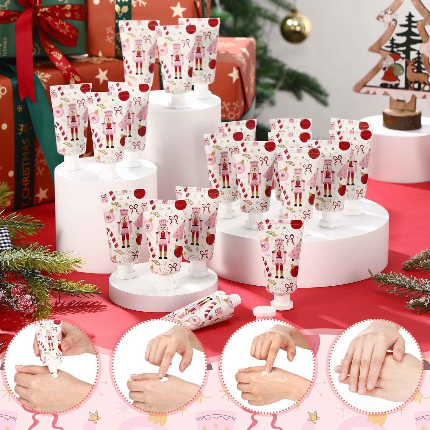 Heigble 50 Pcs 1 Oz/ 30 ml Christmas Nutcracker Hand Cream Gifts Bulk Travel Size Christmas Thank You Hand Cream Body Lotion Gifts for Women Coworker Teacher Nurse Souvenir Xmas Party Supplies