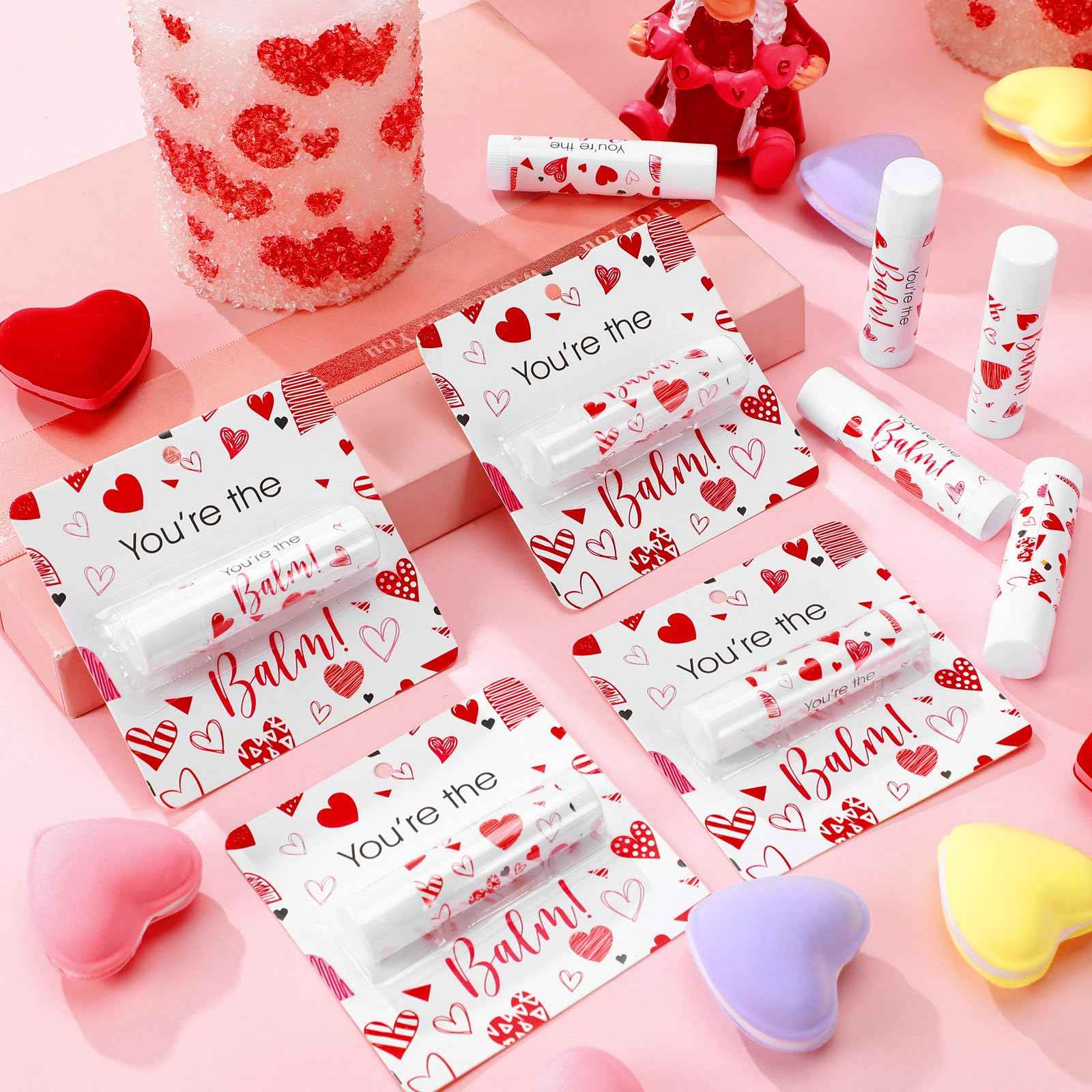 Heigble 24 Pcs Valentine's Galentine's Day Gifts Bulk Lip Balms Valentine's Day Party Favors Heart Shaped Travel Size Lip Moisturizer Care Wedding Bridal Shower Birthday Favors Decorations