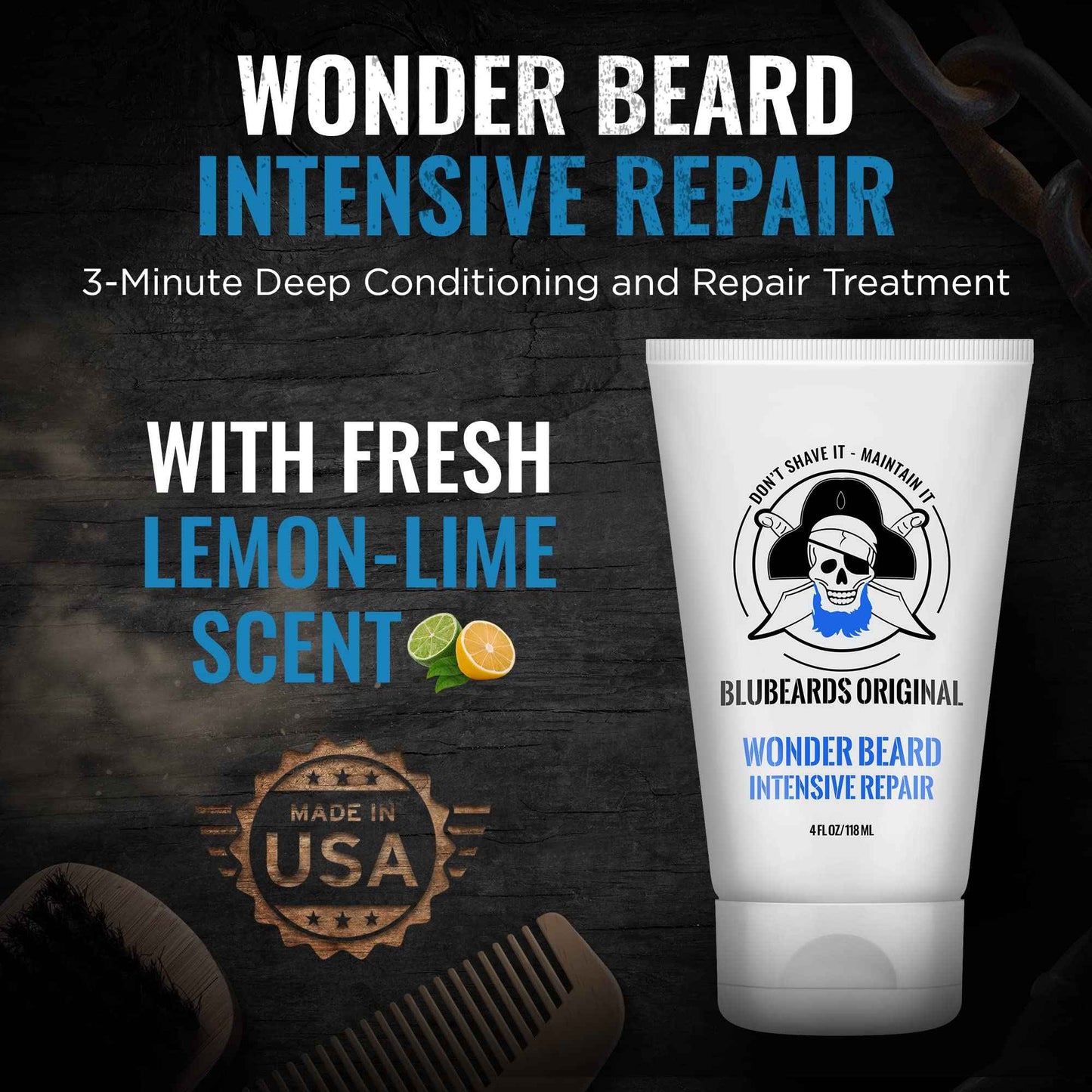 Bluebeards Original Beard Conditioner for Men - 4 oz Wonder Beard Intensive Repair with Meadowfoam Seed Oil & Amino Acids to Deeply Restore, Soften, and Rejuvenate Your Beard and Skin - Made in USA