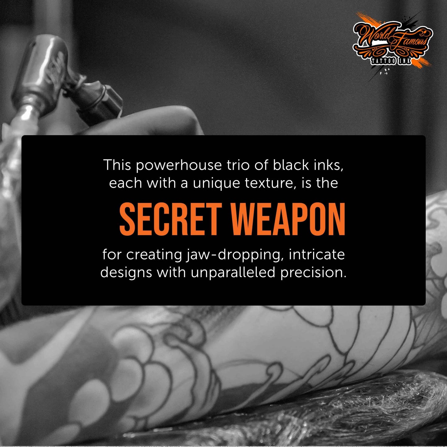 World Famous Fine Line Mini Black Tattoo Ink Pigments Set of 3, Vegan, Professional Supplies, 1oz Bottles, Outlining Ink, Blackout, Triple Blackout