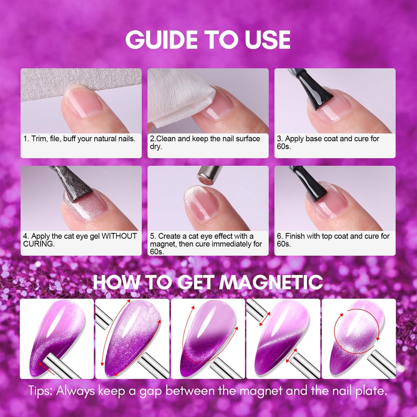 Makartt Cat Eye Gel Nail Polish 10ML Reflective Glitter Gel Polish with Cat Eye Magnet for Nails Temperature Changing Magnetic Nail Polish Gel UV LED DIY Nail Art Home Salon Gift(Galaxy Glitter)