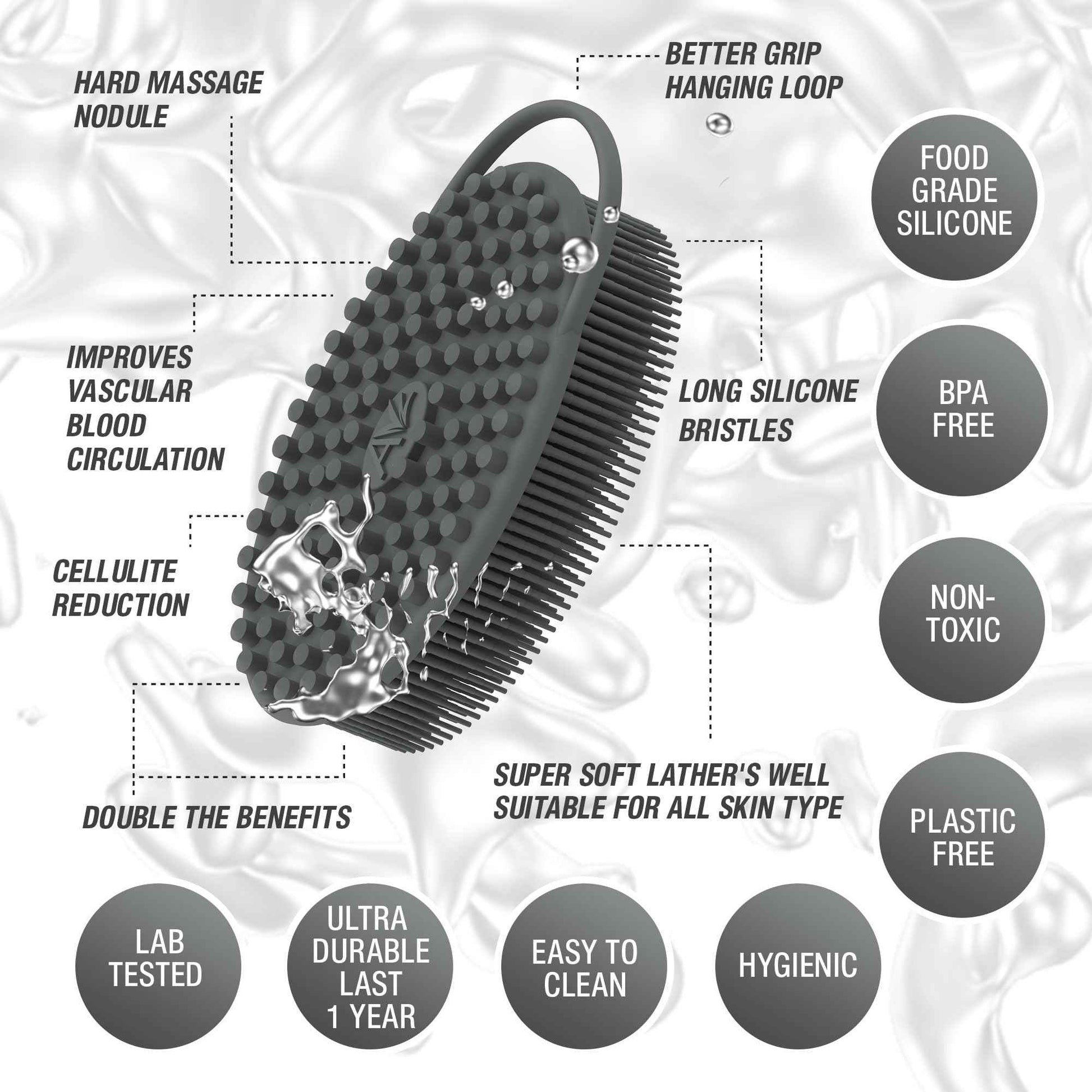 Avilana Silver-Infused Green and Dark Gray Silicone Body Scrubber Bundle - Earthy and Sleek Dual-Tone Set