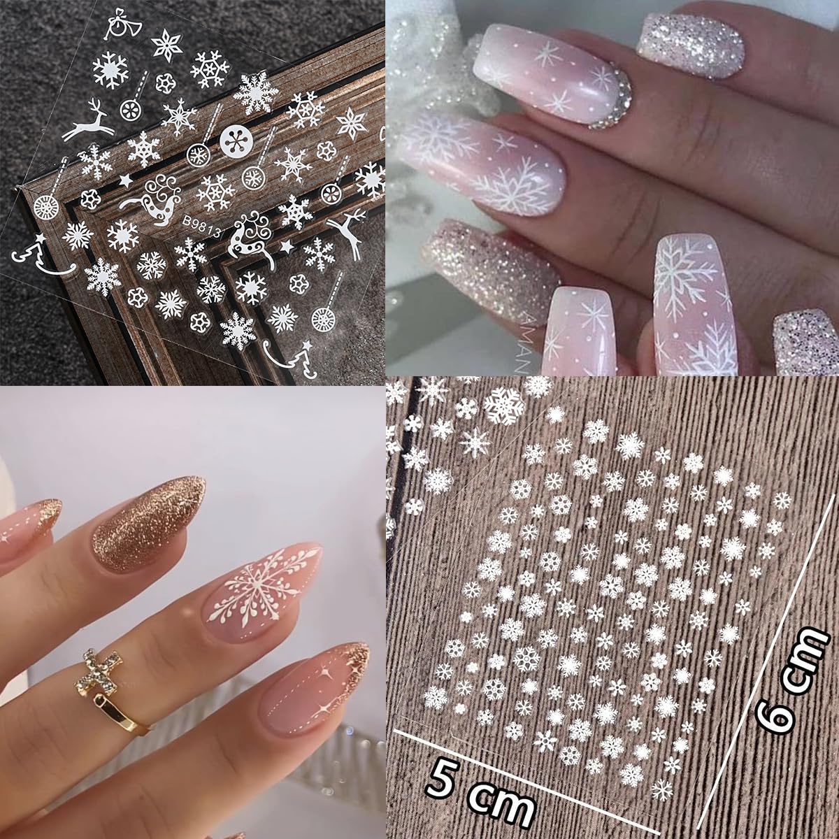 30Sheets White Snowflake Nail Stickers 3D Christmas Nail Art Stickers Decals Self Adhesive Snowmen Elk Bell Snow Nail Decals Winter Nail Design Holiday Nail Stickers for Women DIY Xmas Nail Decoration