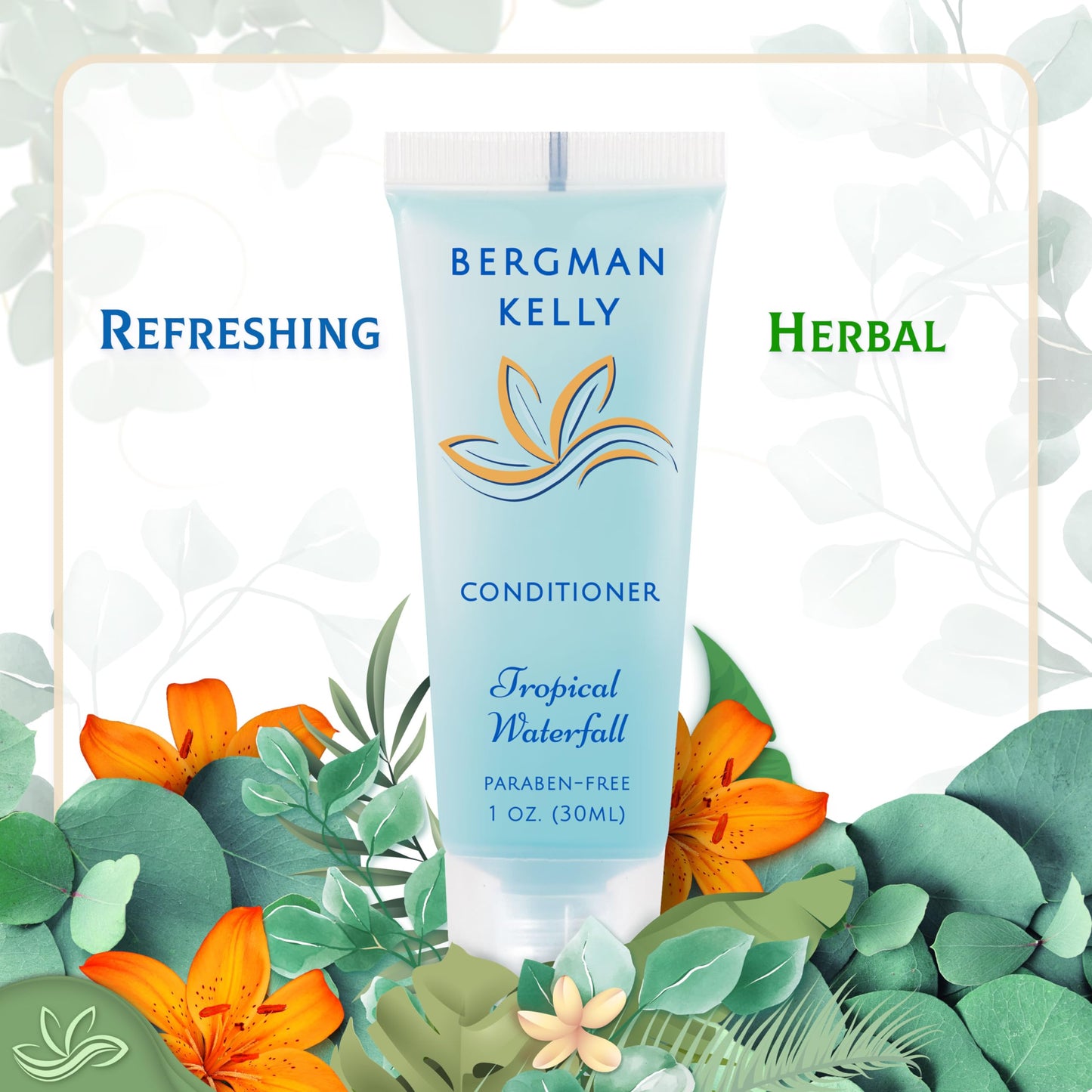 Bergman Kelly - Travel Shampoo and Conditioner Set - 1 fl oz, 100 Pieces, Tropical Waterfall - Delight Your Guests with Invigorating and Refreshing Hotel Toiletries and Guest Hospitality in Bulk