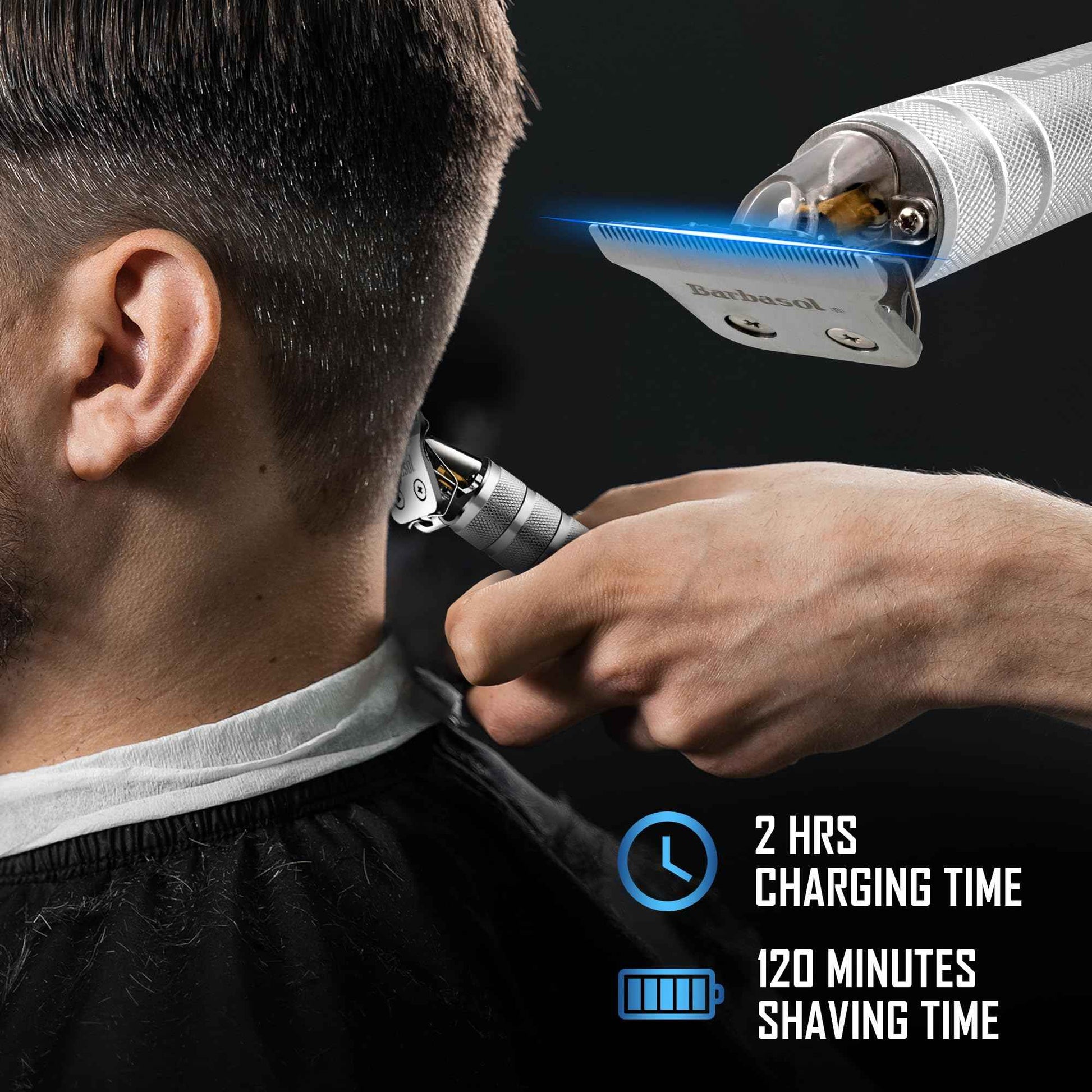 Barbasol Stainless-Steel Rechargeable Zero-Gapped T-Blade Trimmer, Hanging Blade, 3 Guide Combs