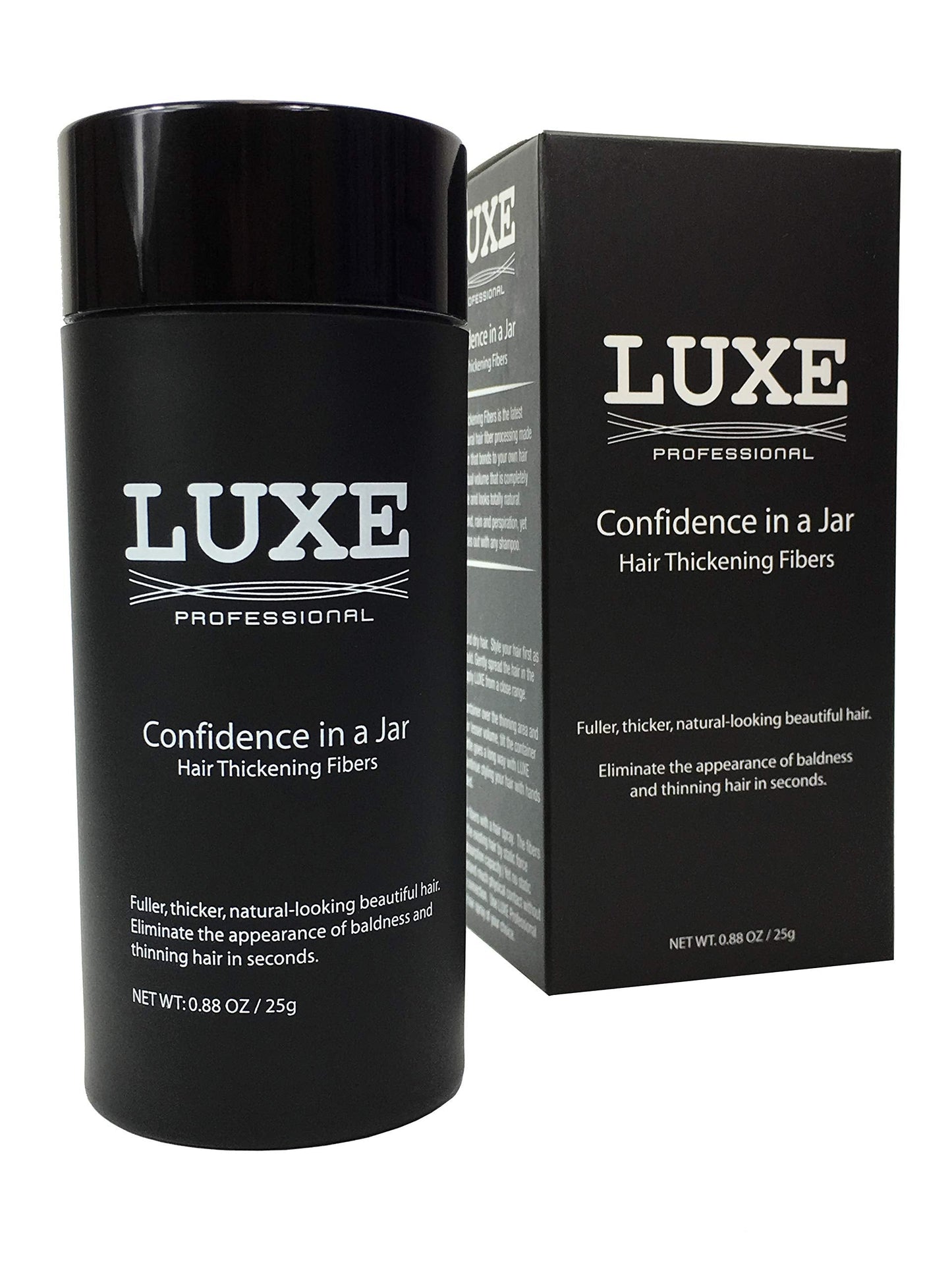 LUXE Hair Thickening Fibers - CONFIDENCE IN A JAR – 2 Months+ Supply! – Hypoallergenic, Dermatologist Tested – Multiple Colors Available (Dark Brown)