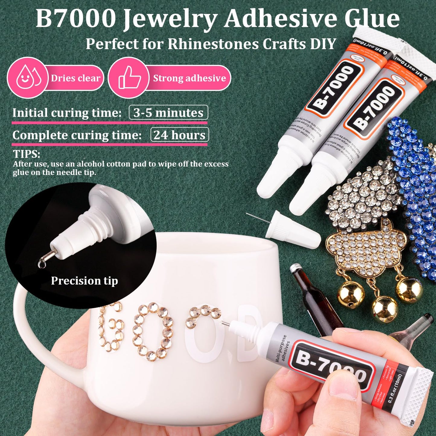 Resin Rhinestones for Crafting with B7000 Jewelry Glue, 1 Box Champagne Flatback Crystals with 3Pcs 10ml Glue for Bedazzling Crafts DIY Nail Art Makeup，Non Hotfix Gems for Clothing Shoes