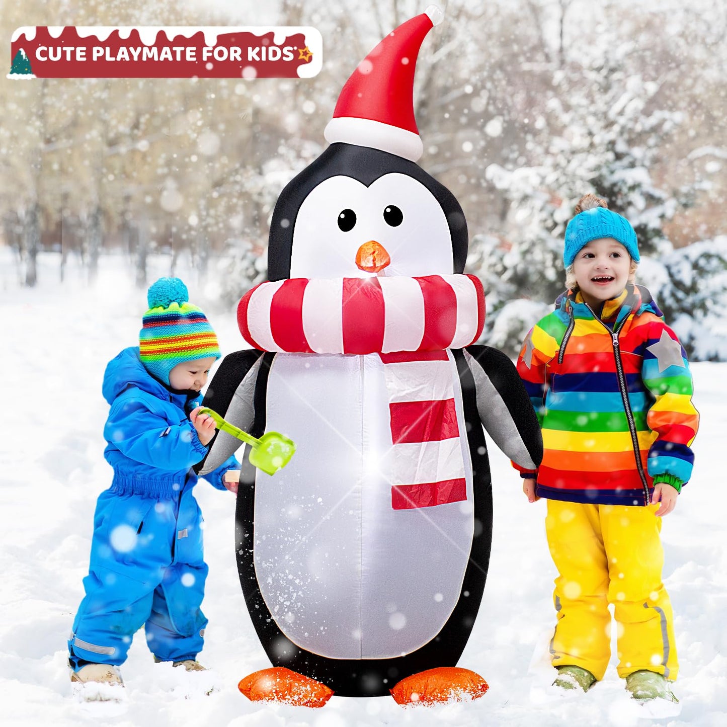 DROFELY 6 Foot Christmas Inflatable Penguin with LED Lights Decoration，Cute Christmas Indoor Outdoor Blow up Decoration-WM-16