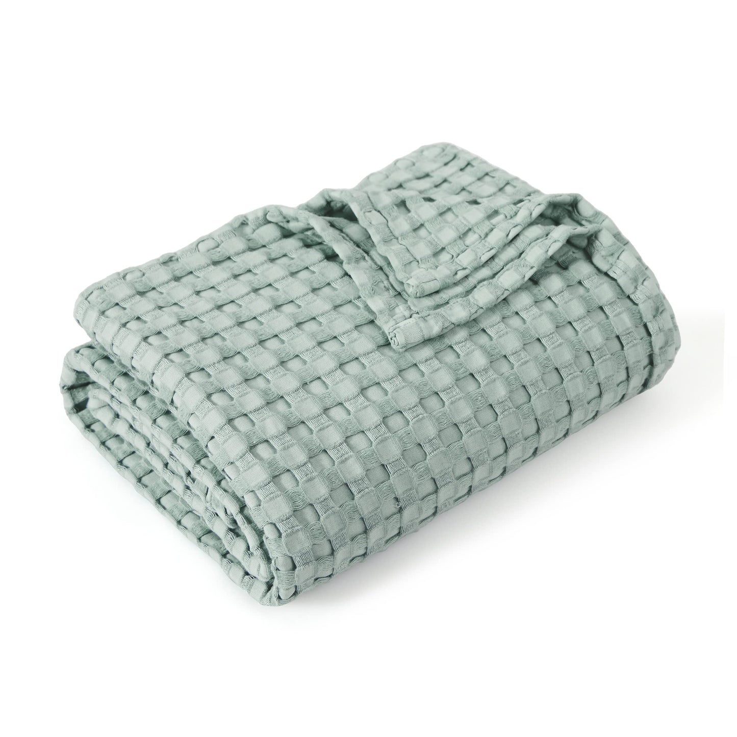 Bedsure Cooling Cotton Waffle Weave Blanket - Lightweight Breathable Blanket of Rayon Derived from Bamboo for Hot Sleepers, Luxury Throws for Bed, Couch and Sofa, Sage Green, 50x70 Inches