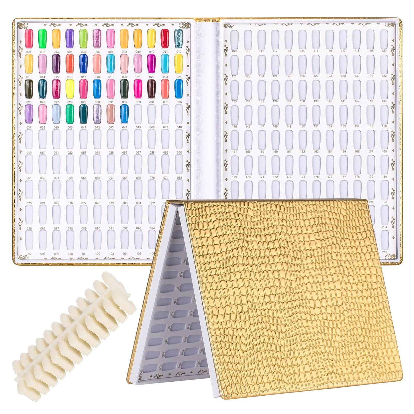 NMKL38 216 Nail Color Chart Display Gel Polish Color Book with False Nail Tips (Gold)