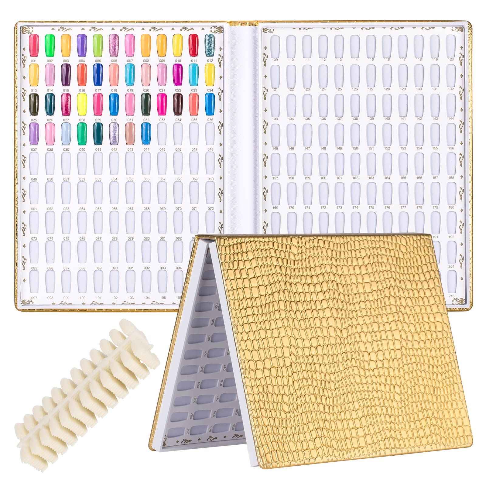 NMKL38 216 Nail Color Chart Display Gel Polish Color Book with False Nail Tips (Gold)
