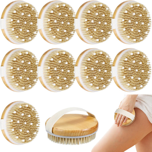 Gejoy 10 Pcs Dry Brushing Body Brush Exfoliating Brush with Massage Nodule Dry Skin Body Brush Body Scrubber for Shower Bath Back Circulation Improvement Dead Skin Remove Beauty Exfoliator (Round)