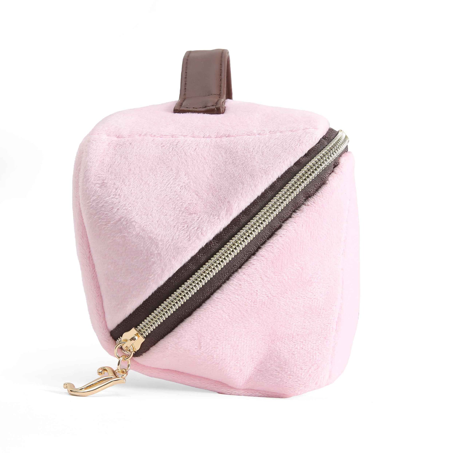 Juicy Couture Pink Brown Makeup Bag Cosmetics Organizer Travel Essentials Cross Zip Velour Rhinestone Brown Handle