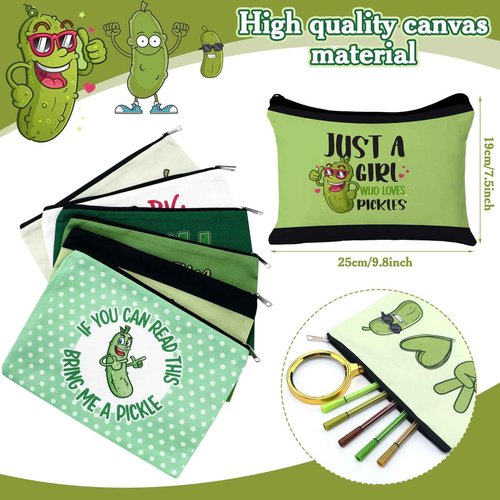 Clysee 6 Pcs Christmas Pickle Gifts Bulk Funny Makeup Bag Portable Zipper Pouch Bag Travel Pouch Party Gifts Bulk for Women Friend Pickle Lovers Party Favors