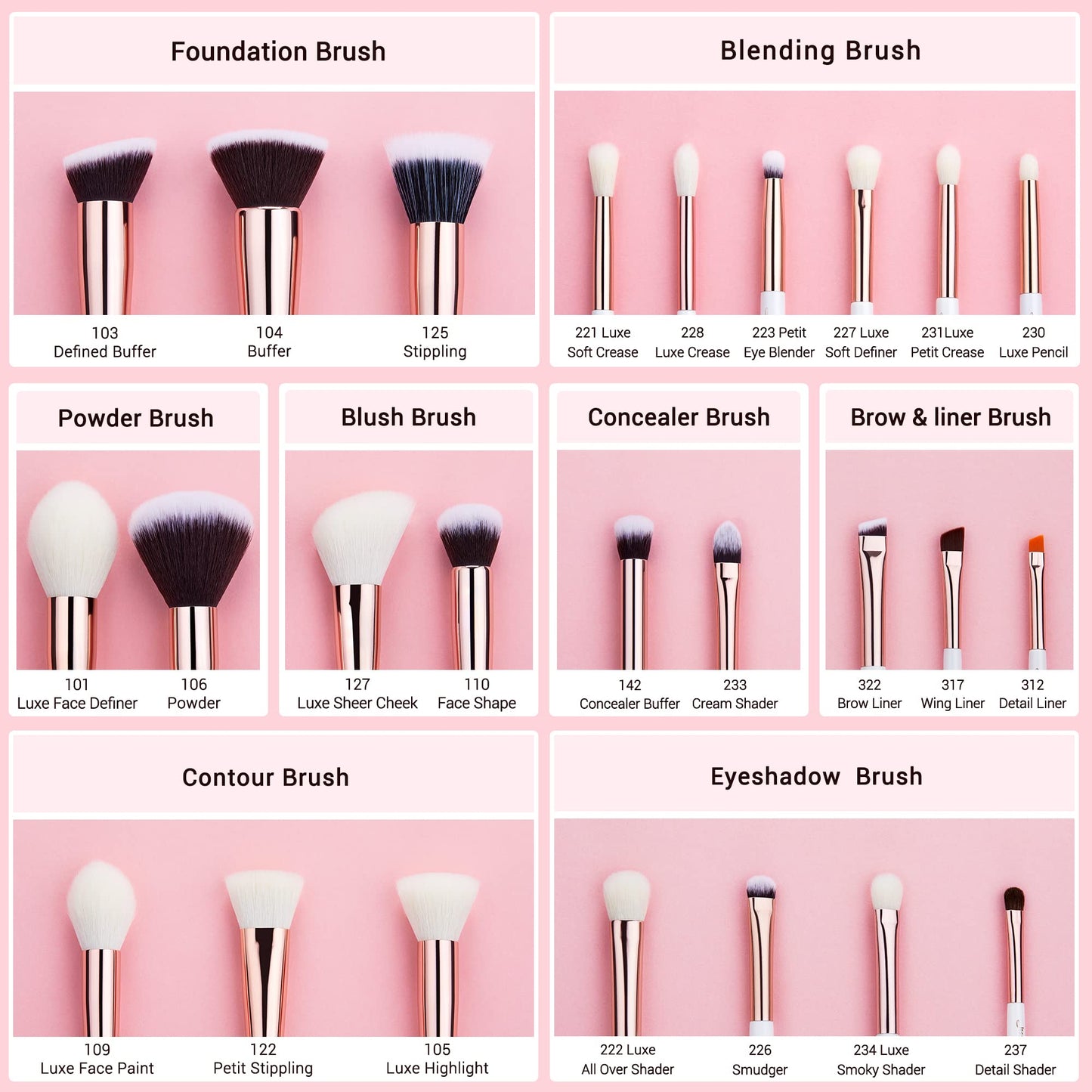 Jessup Brand 25pcs Professional Makeup Brush set Beauty Cosmetic Foundation Power Blushes eyelashes Lipstick Natural-Synthetic Hair Brushes set (Pearl White/Rose Gold)