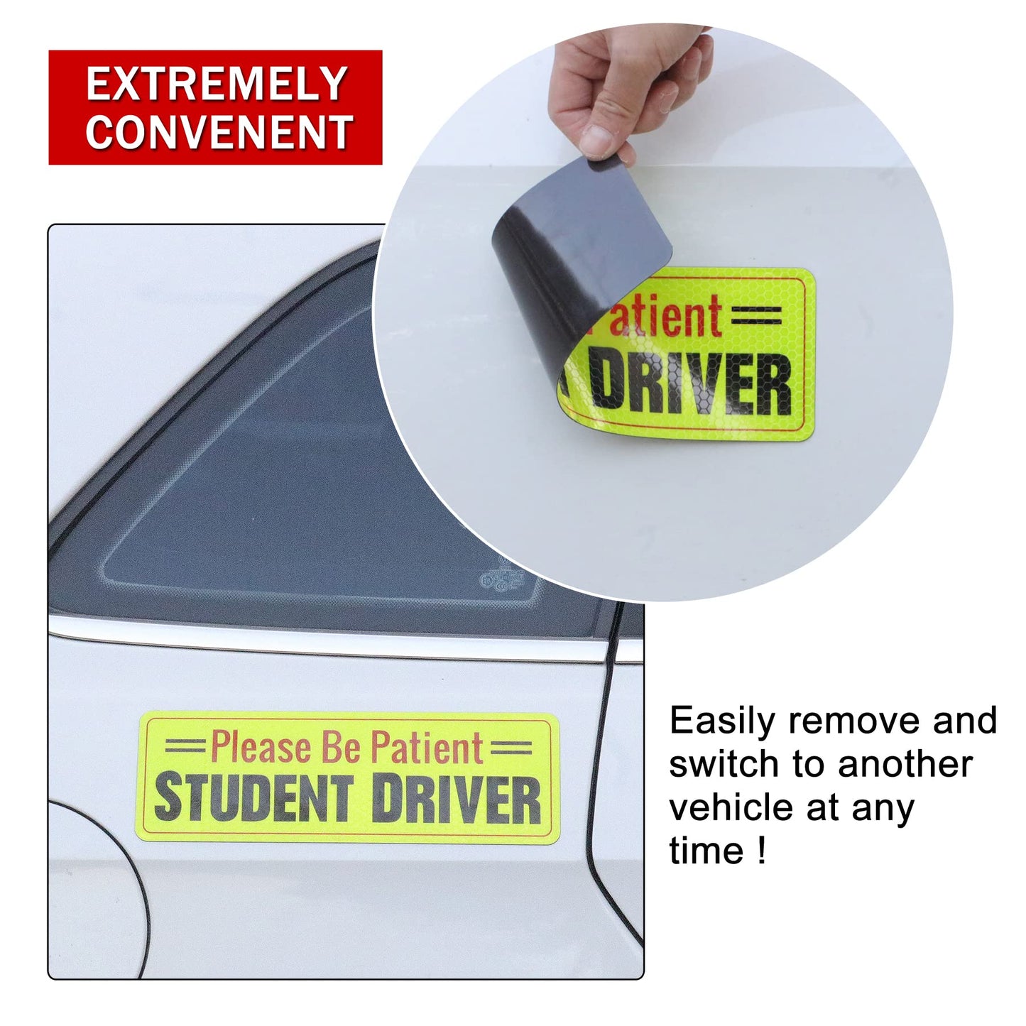 SINGARO Student Driver Magnet for Car,Please Be Patient Student Driver,Magnetic Student Driver Sign,3Pcs Reflective Novice Driver Sticker,New Driver Decal for Car Removable Exterior Accessories