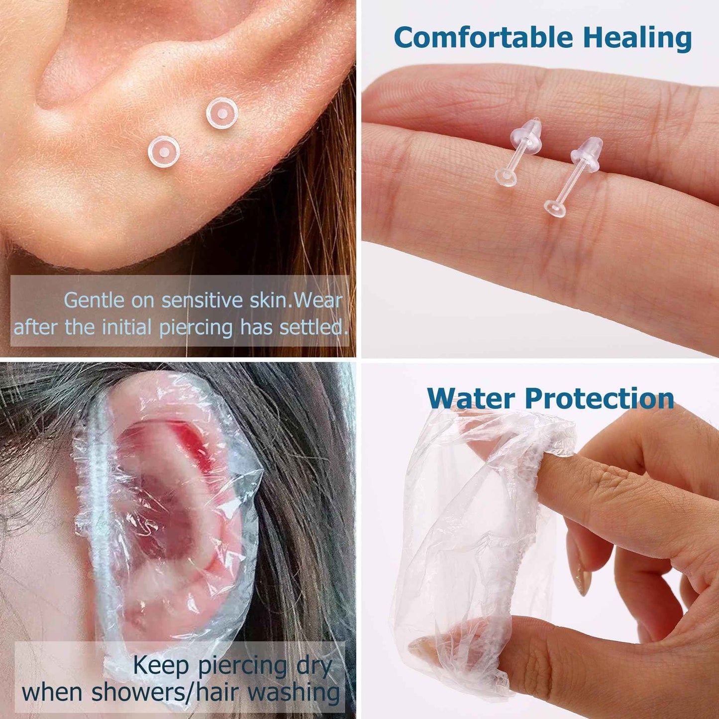 KRFY Ear Piercing Kit Sets, Disposable Stainless Steel Ear Piercing Gun with Preloaded Stud Earrings for Women, Self Pierce Studs Kit Tool, Flat Back Hoop Earrings Cartilage Jewelry Three Gold Plated