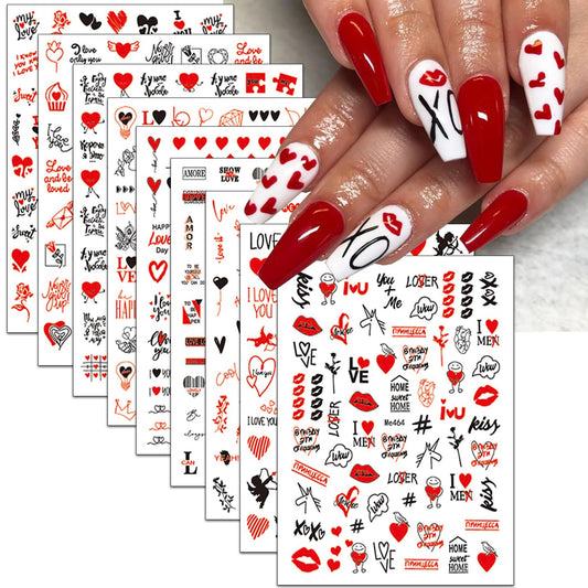 9 Sheets Love Nail Art Stickers Decals Valentine?™s Day DIY Self-Adhesive Nail Supplies Love Letter Sexy Lips Rose Romantic Nail Design Nail Stickers Decor for Women Girls Valentine?™s Day