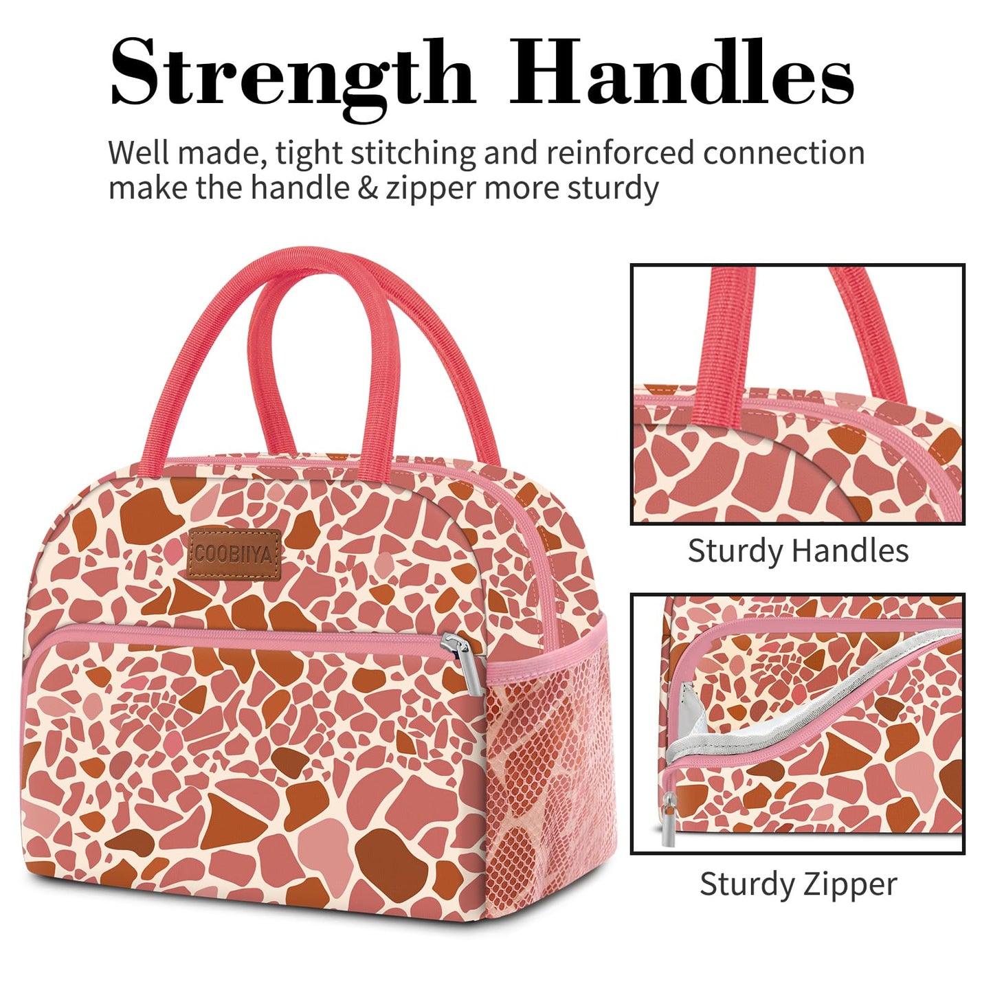 Coobiiya Lunch Bag Women, Lunch Box Lunch Bag for Women Adult Men, Small Leakproof Cute Lunch Tote Large Capacity Reusable Insulated Cooler Lunch Container for Work/Office/Picnic/Travel-Pink Leopard