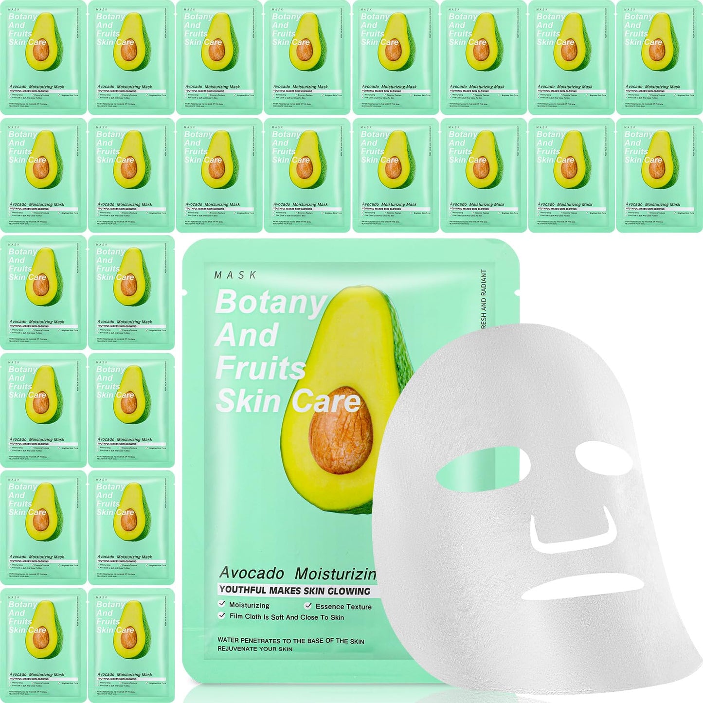 Dimsile 24 Pcs Combo Essence Face Masks Skincare Hydraiting Facial Mask Moisturizing Self Care Sheet Mask for Women Girls Home Spa Skin Care (Avocado)