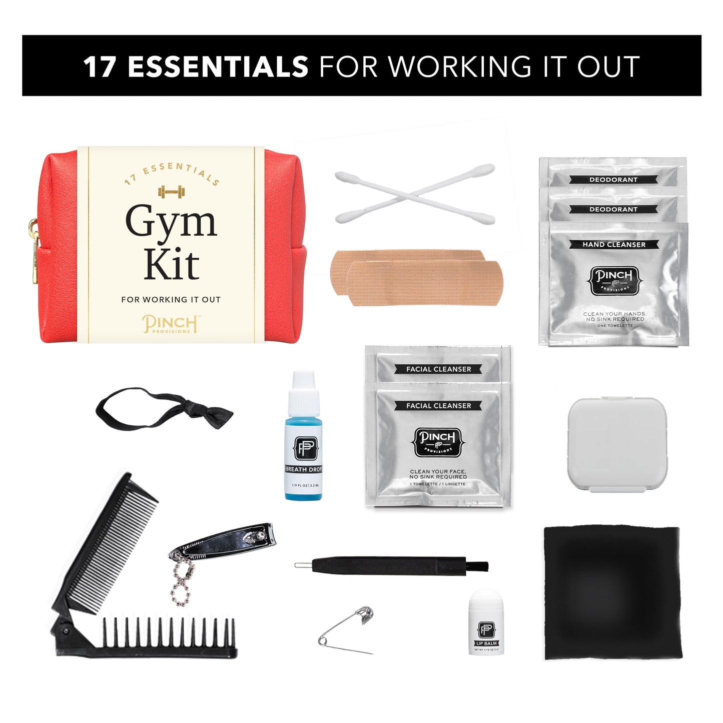 Pinch Provisions Gym Kit, includes 15 Personal Care Essentials for Wellness & Beauty, Perfect for Gifts, Gym Bags, Duffle Bags & Lockers (Poppy Red)