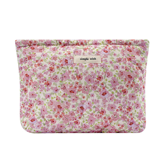 uekeboag Quilted Floral Cotton Makeup Pouch,Coquette Quilted Cosmetic Bag for Women and Girls, Aesthetic Organizer Bag, Flower Cute Travel Toiletry Bags(01Pink Little Flower)