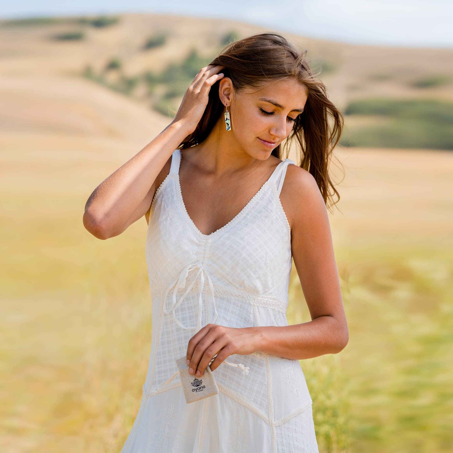 AYANA Healing Crystal Earrings for Women - Handmade Drop Earrings with Ethically Sourced Authentic Gemstones | Birthstone Jewelry for Women Trendy (Abalone)