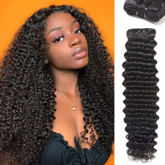 12A Deep Wave Human Hair Bundles 1 Pcs HumanHair 22 Inch Deep Curly Human Hair Bundles 100% Unprocessed Virgin Human Hair Wet and wavy Bundle Natural Black Water Wave