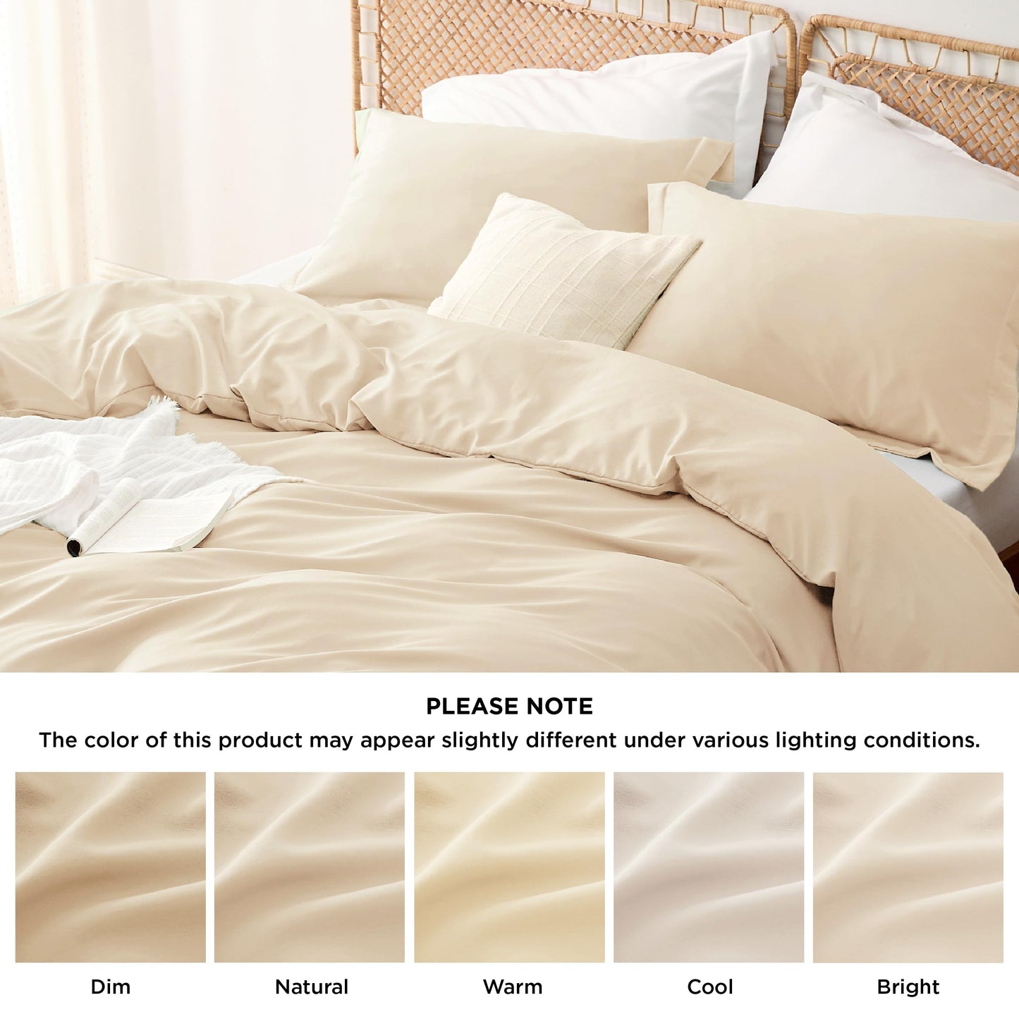 Bedsure Beige Duvet Cover King Size - Polyester & Rayon Derived from Bamboo Cooling King Duvet Cover Set, 3 Pieces, 1 Zipper Closure Duvet Cover (104"x90") & 2 Pillow Shams, Comforter Sold Separately