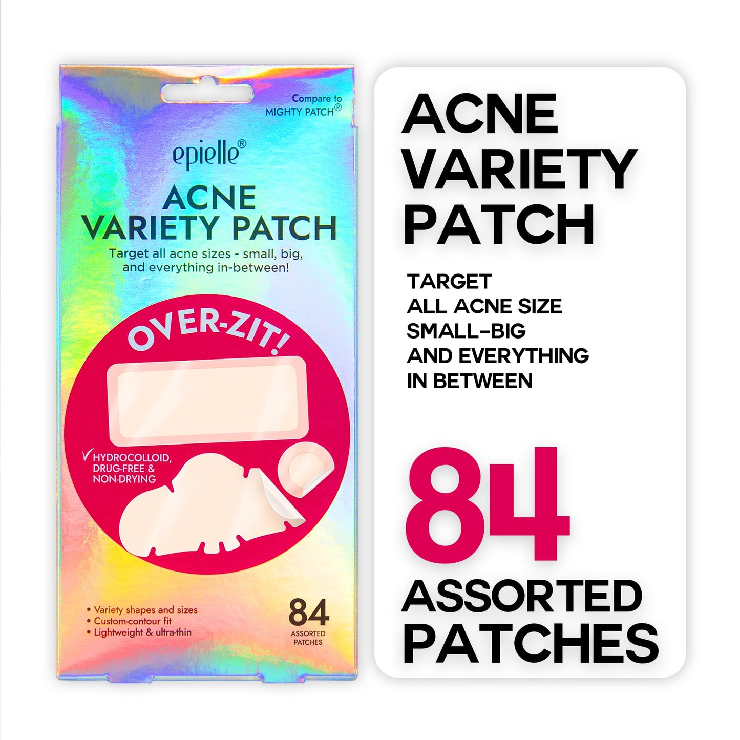 Epielle Over-Zit Acne Variety Patches | Ultimate Hydrocolloid Solution for Clear Skin | 84 Acne Pimple and Blemish Patches for Full Face