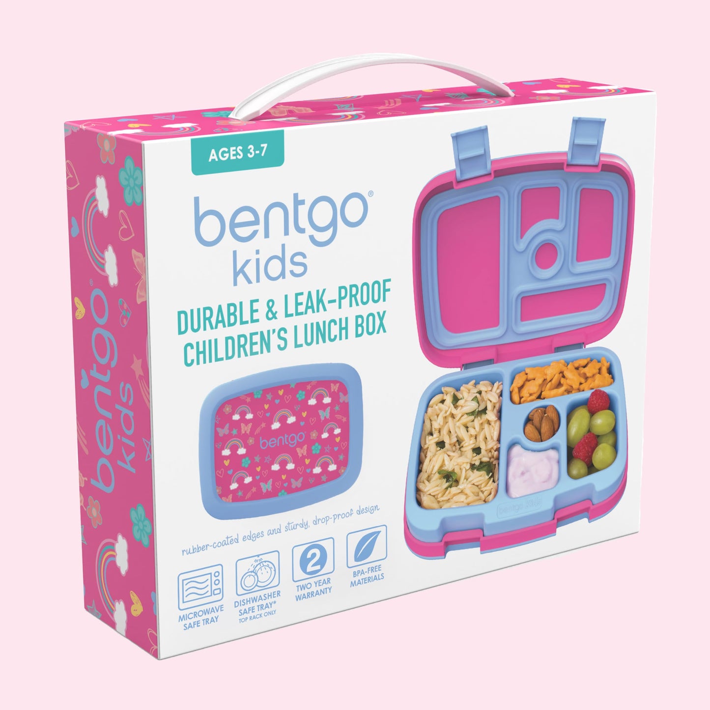 Bentgo Kids Prints Leak-Proof, 5-Compartment Bento-Style Kids Lunch Box - Ideal Portion Sizes for Ages 3-7, Durable, Drop-Proof, Dishwasher Safe, & Made w/BPA-Free Materials (Rainbows & Butterflies)