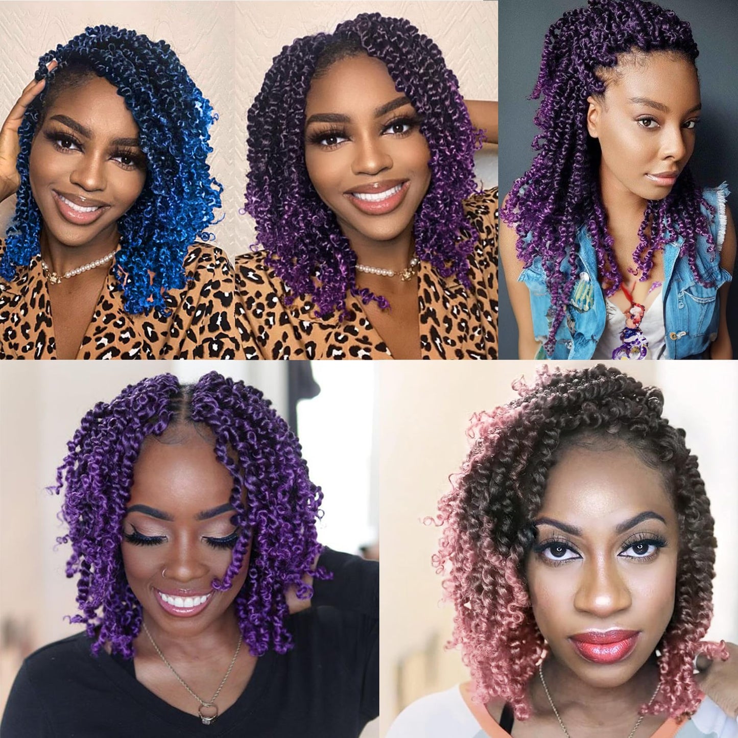 Pre Looped Pretwisted 10 Inches 8 Packs Passion Twist Crochet Hair for Black Women-Omber Blue,Soft Lightweight Hair Extension(10"-8 Packs,T1B/Blue)