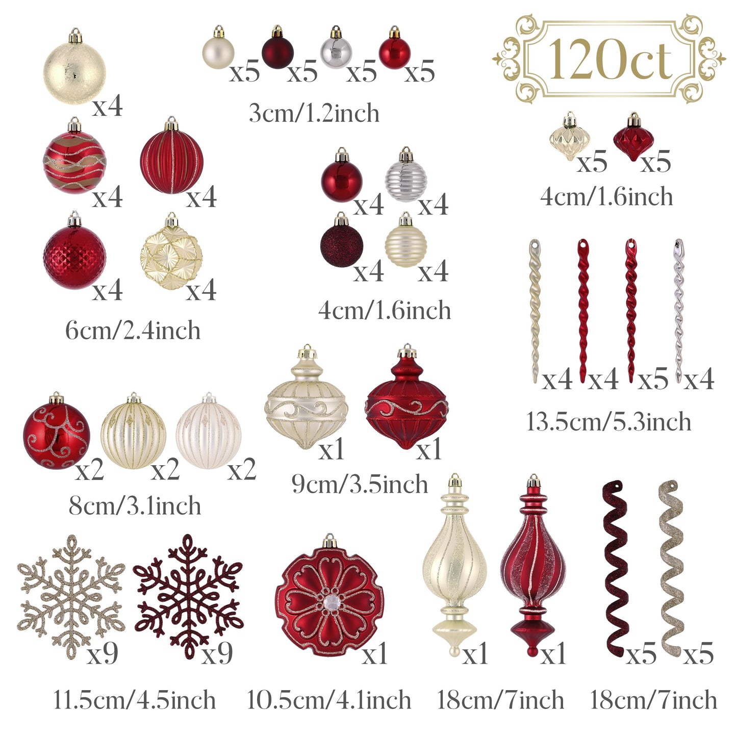 Valery Madelyn Christmas Ball Ornaments, 120ct Burgundy and Gold Shatterproof Christmas Tree Decorations Set, Luxury Hanging Ornaments for Xmas Trees Bulk Holiday Decor