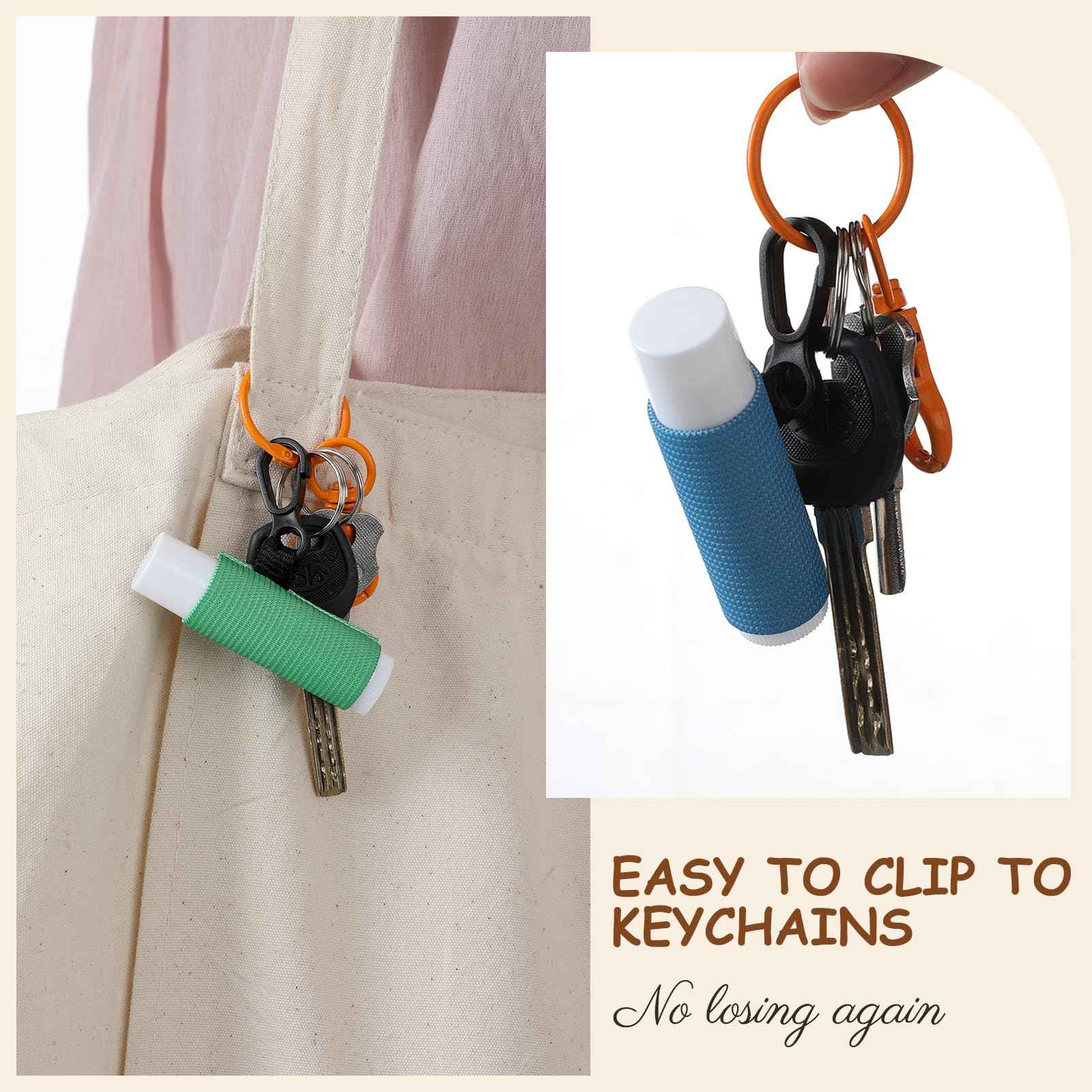 Huquary 100 Pack Lip Balm Keychain Holder Clip - Solid Color Elastic Lipstick Sleeves for Purse and Car