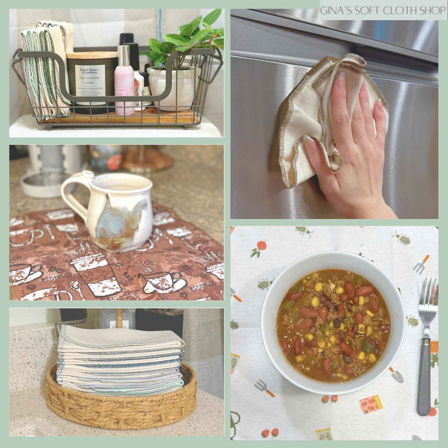 Gina's Soft Cloth Shop Washable Flannel Napkins 8x8 1 Ply Rainbow 10 Pack Proudly Made in the USA!