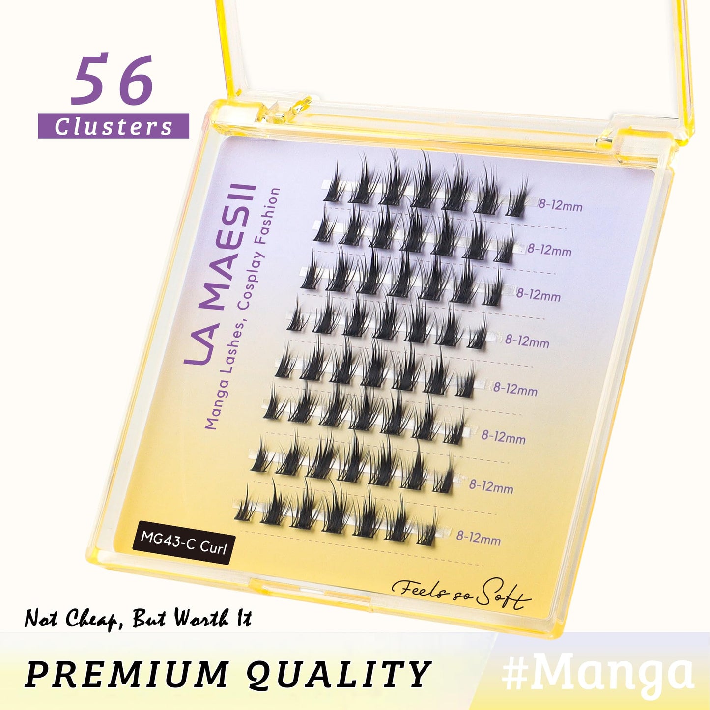 LA MAESII Manga Lash clusters, Cluster Lashes with Spikes Anime Lashes, Individual Lashes Natural Look Eyelashes Manhua lashes Soft & Thin Band 56pcs 8-12mm (Manga-C)