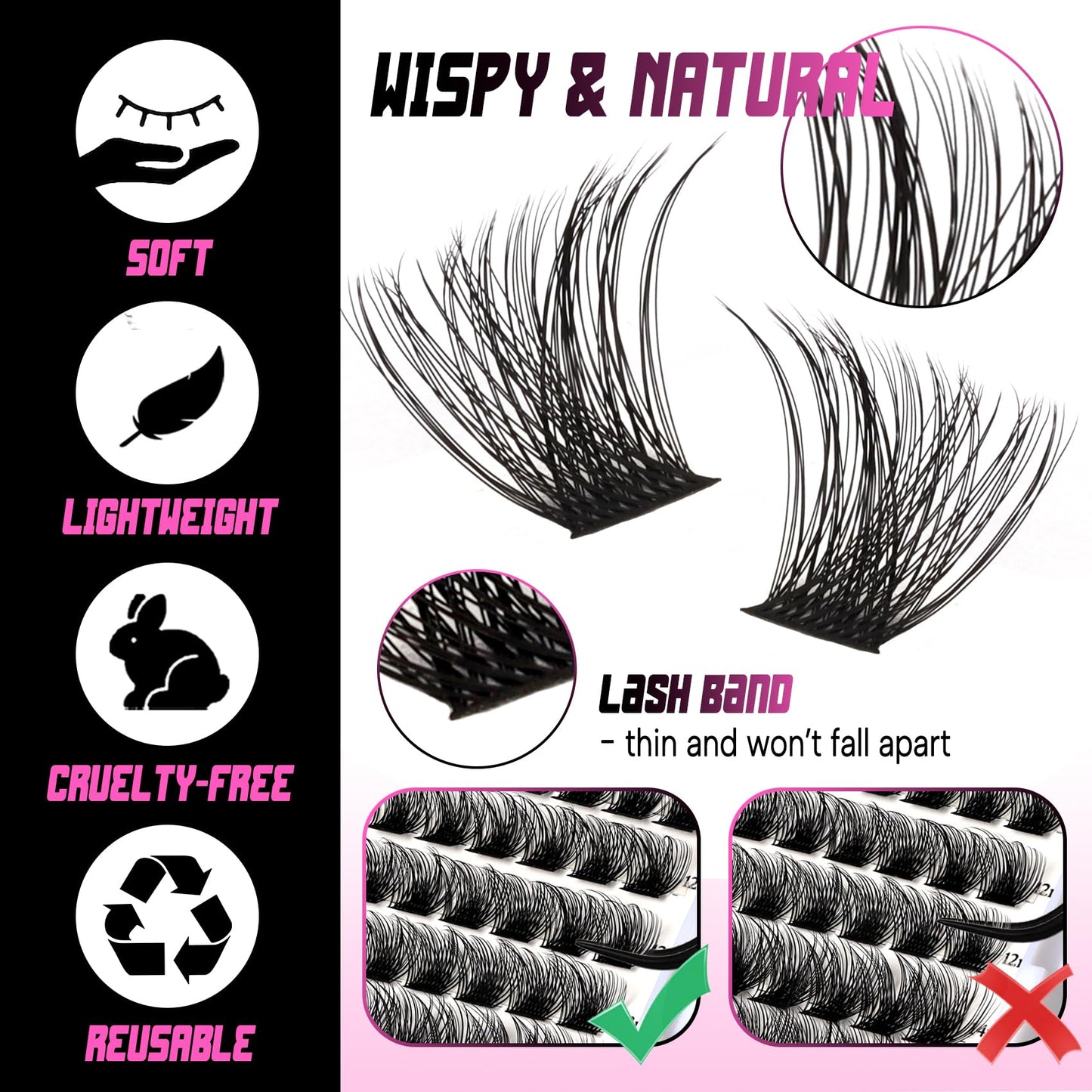 Veleasha Lash Clusters Wispy 144PCS D Curl Cluster Lashes Eyelash Clusters 8-16MIX Natural Lashes Cluster Eyelash Extensions pestañas postizas naturales False Eyelashes Fluffy (Rose,D-8-16mm)