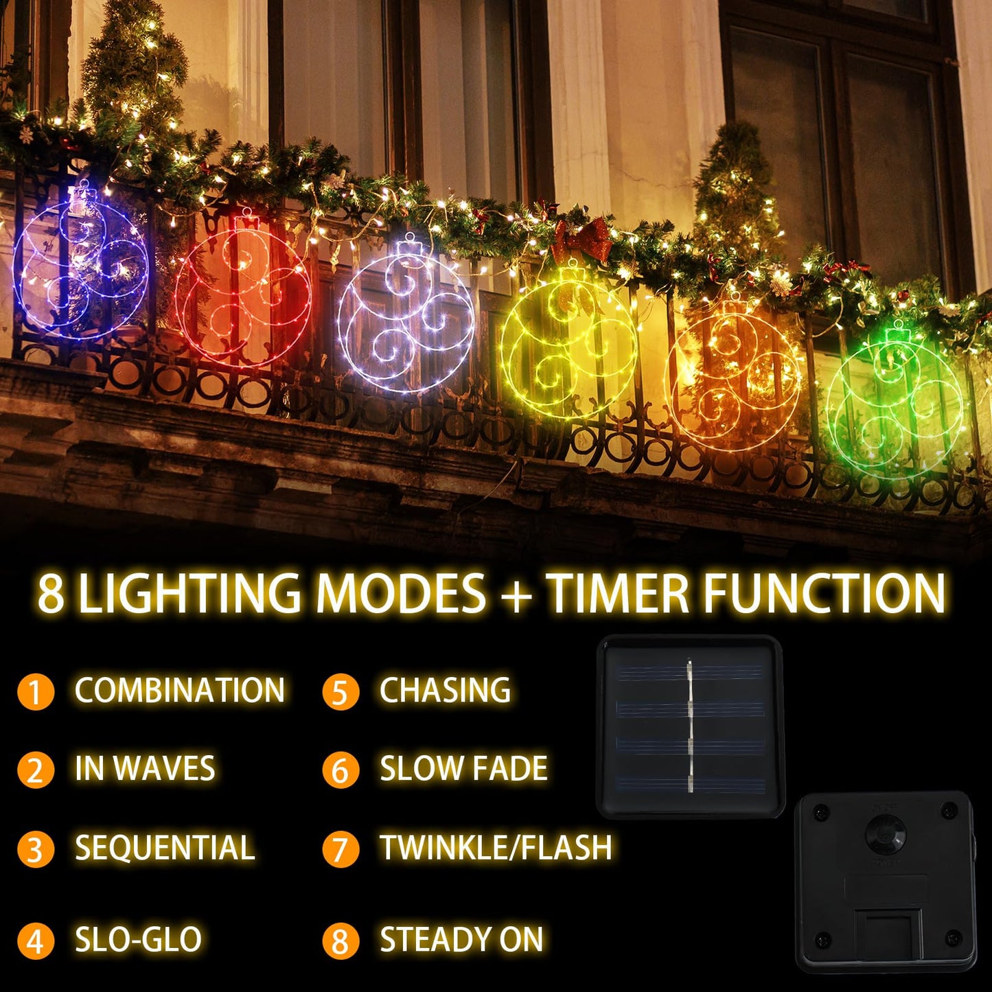 6 Pcs 12 Inch Solar Christmas Outdoor Light Decoration Christmas Window Lights Hanging Ball LED Light Waterproof 60 Light with 8 Flicker Modes for Garden Tree Holiday Party Fireplace Decor