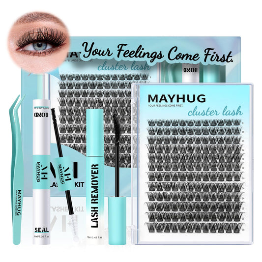 MH Cluster Eyelash Extensions Kit Lash Clusters Kit Lash Clusters with 12ML Bond and Seal Waterproof, 12ML Lash Remover, Lash Tweezers for DIY Lash Extension Kit (144PCS, 8-18mm)