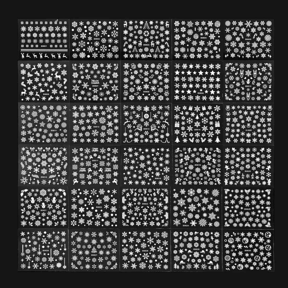 30 Sheets White Snowflake Nail Art Stickers 3D Christmas Decals - Snowman, Elk, Snow Winter Xmas Supplies for Women