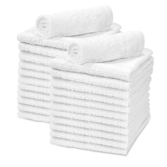 TALVANIA White Cotton Washcloths - Pack of 24 - Super Absorbent Bathroom Face Towels - 12" x12” Terry Bath Wash Cloth Set - Spa Home Cleaning Towel Multi-Purpose - 100% Ring Spun Cotton