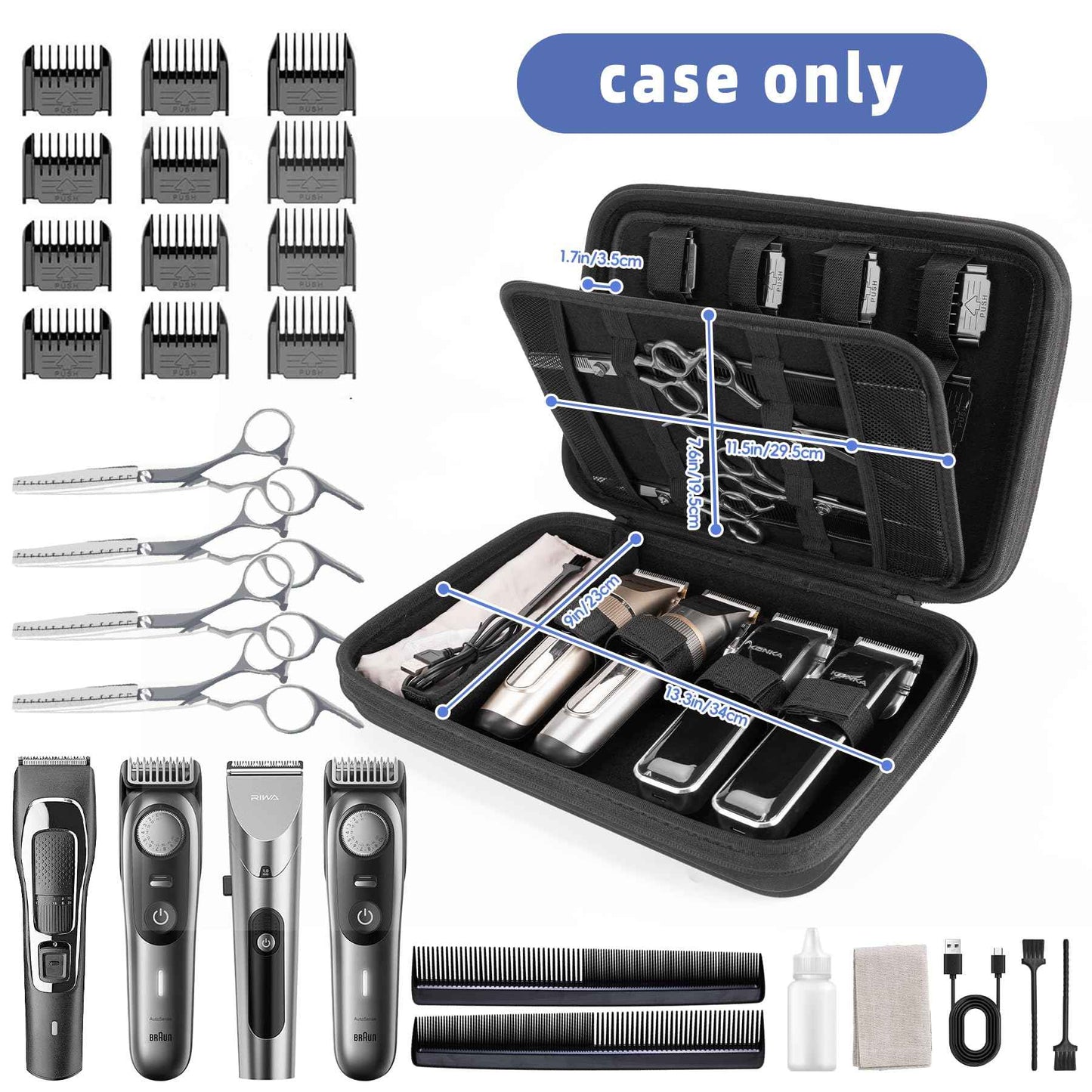 SMYV Barber Bags for Clippers and Supplies, Sturdy Clipper Storage Case for Barber Accessories, Hair Trimmer Organizer for Men Razor Guard Grooming Kits (Case Only)