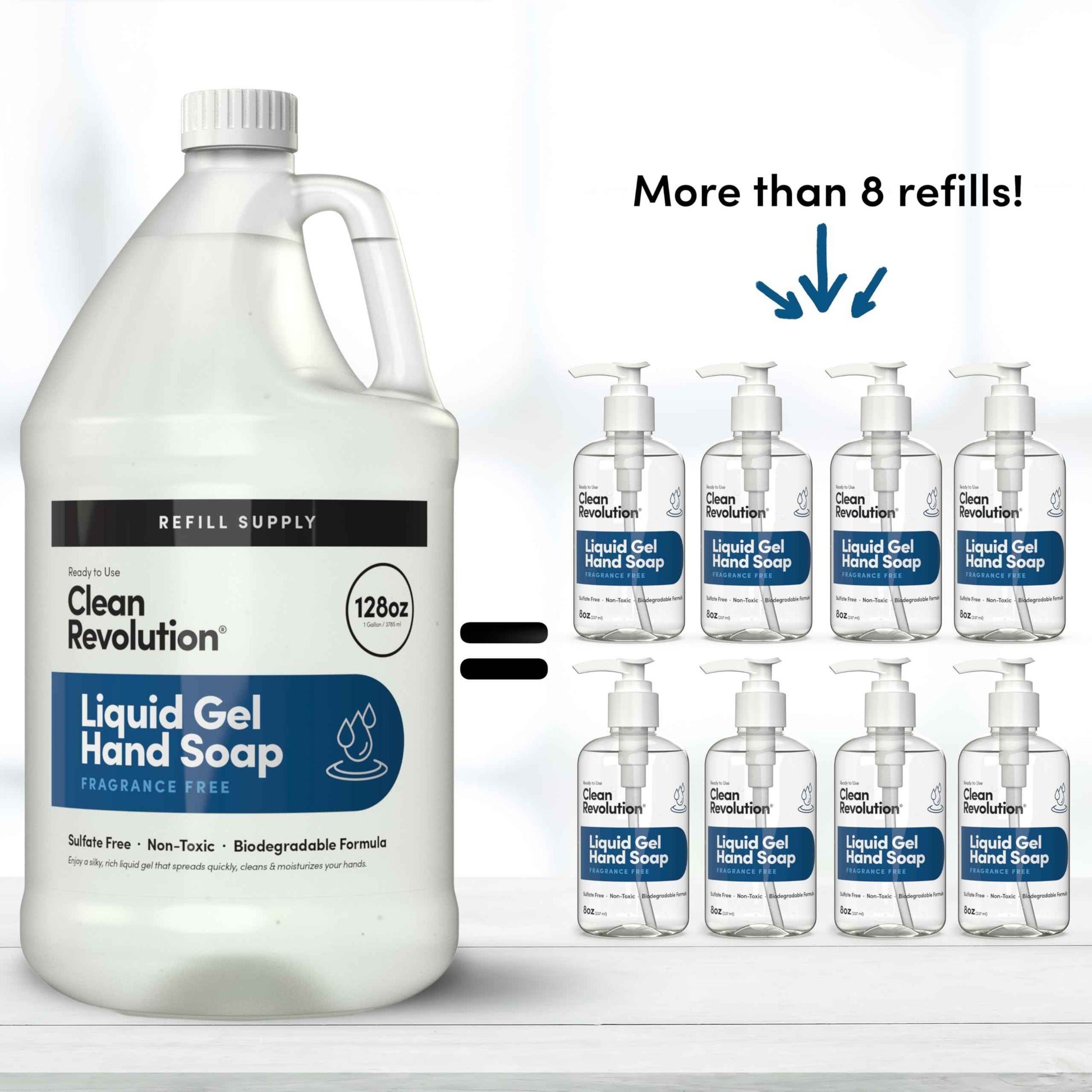 Clean Revolution Liquid Gel Hand Soap, Silky Rich Liquid, Quick Lather, Fast Rinsing, (Fragrance Free) 128 Fl Oz